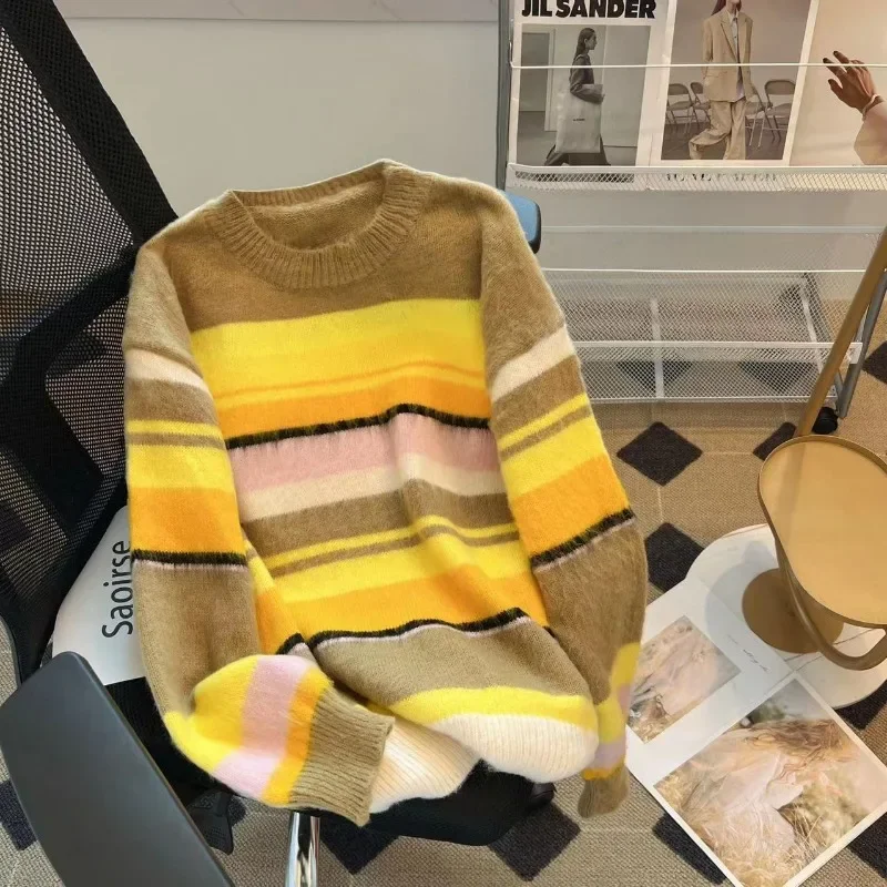 

Женские свободные свитера в стиле ретро, трикотажные модные Джемперы, осенне-зимняя одежда, кашемировые женские пуловеры с соединением