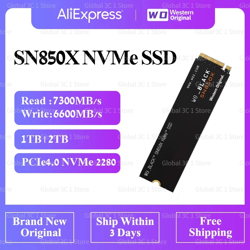 

BLACK SN850X 1TB 2TB 4TB SSD NVMe Internal Gaming Solid State Drive with Heatsink Works with Playstation 5 Gen4 PCIe M.2 2280