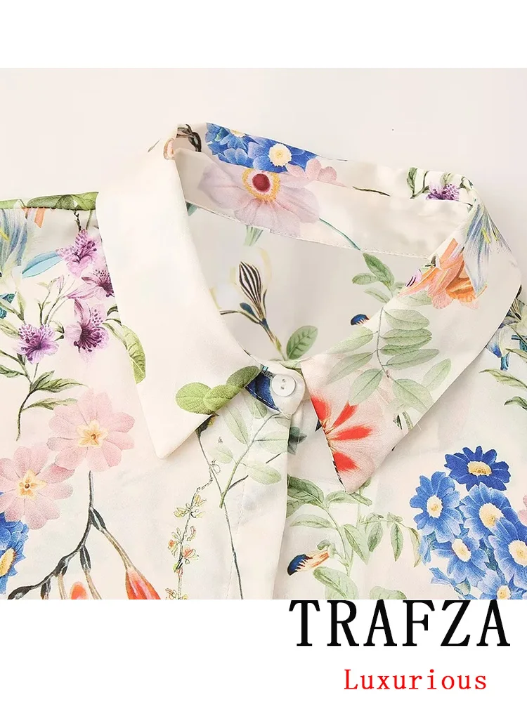 Блузка женская с длинным рукавом отложным воротником и принтом