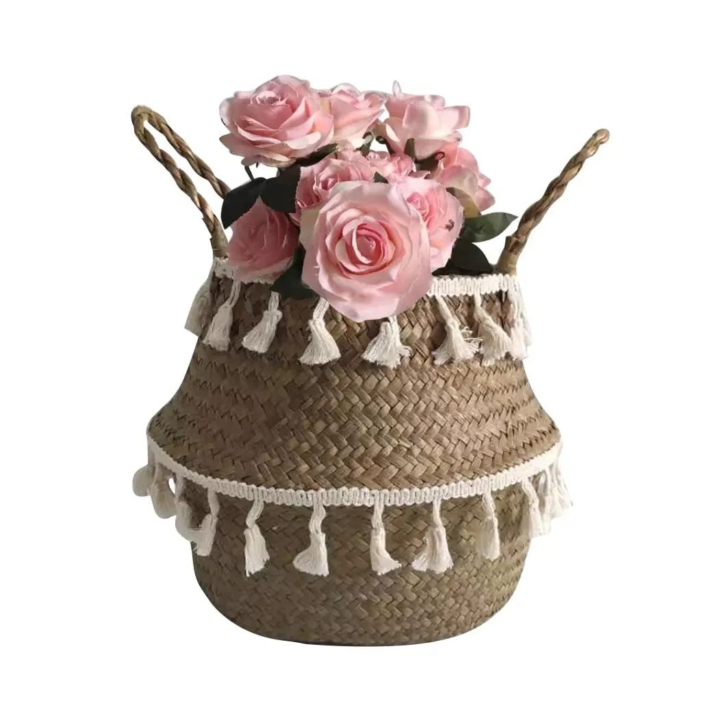 

Seagrass Wicker Basket Creative Flower Pot Folding Basket Storage Basket Decoration Storage Organizer Paniers De Rangement