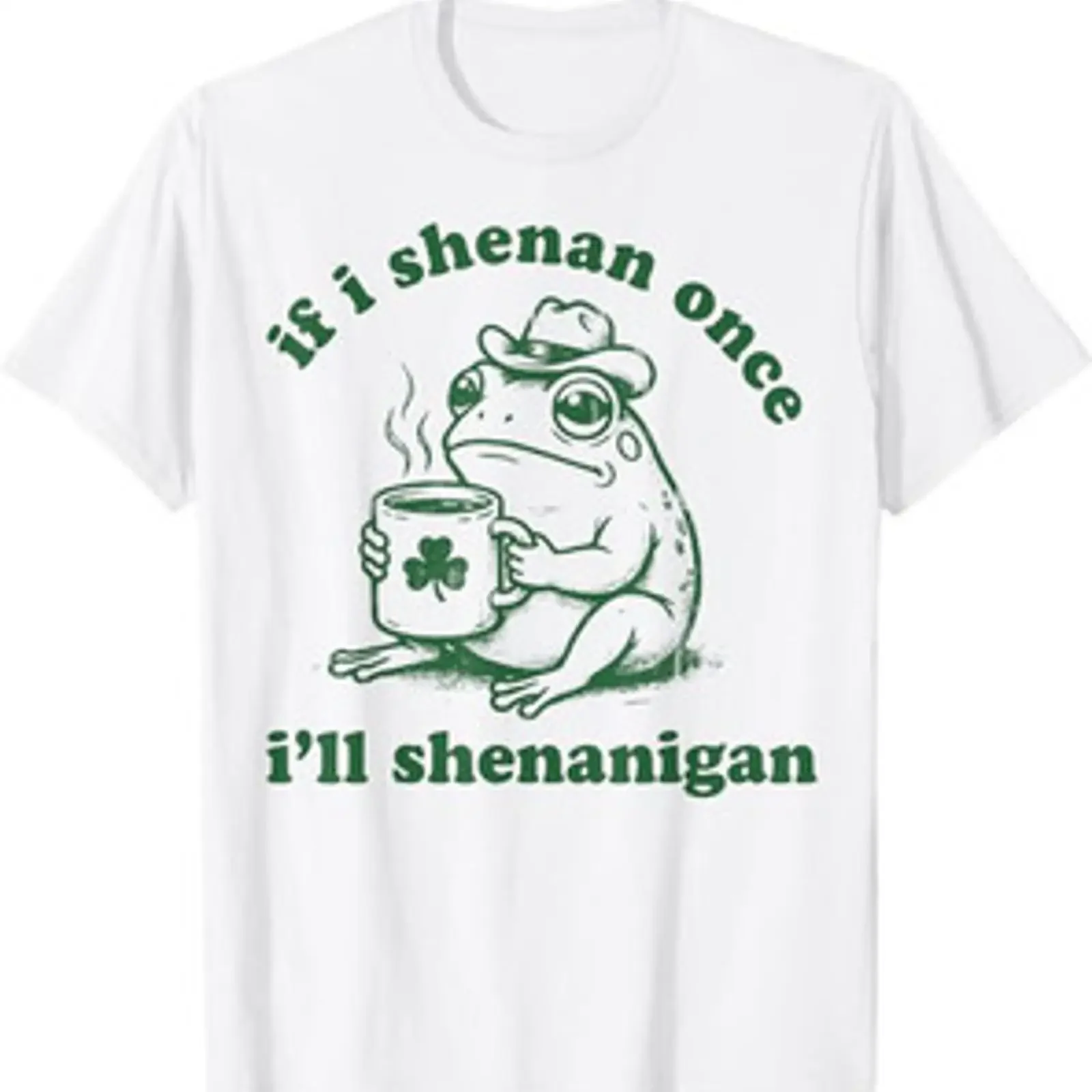 Фото Футболка с принтом Frog If I Shenan Once I'll Shenanigan, забавная, винтажная, с эффектом потертости, дышащая, повседневная, уличная, стильная №1