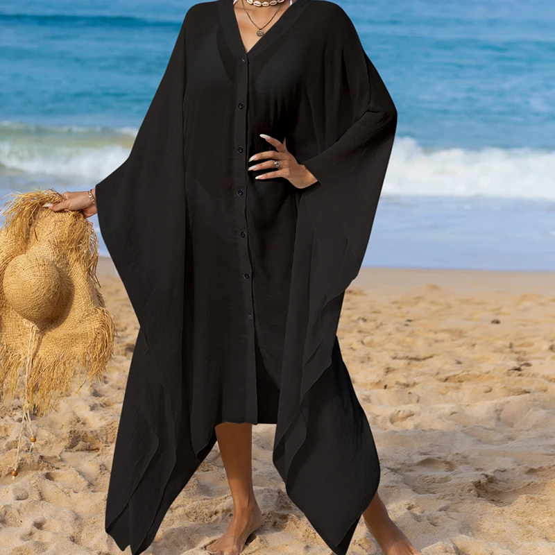 Повседневная однотонная длинная рубашка свободный купальник Накидка женская