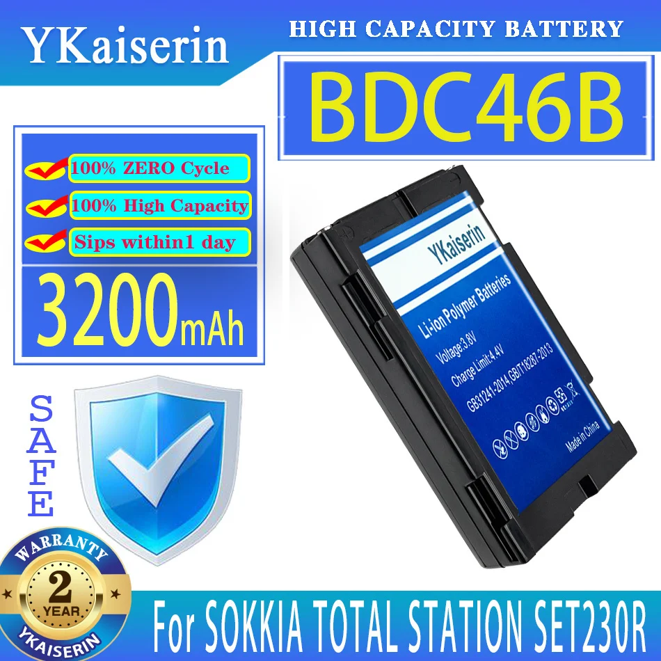 

YKaiserin 3200mAh Replacement Battery BDC46B For SOKKIA TOTAL STATION SET530 SET630 SET300 SET330 SET230R Digital Batteries