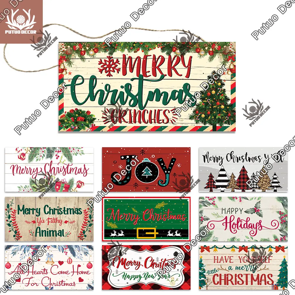 

Putuo Decor 2022 New Year Christmas Wood Sign Home Wooden Truck Hanging Sign Door Decoration for Xmas Tree Ornament Navidad Gift