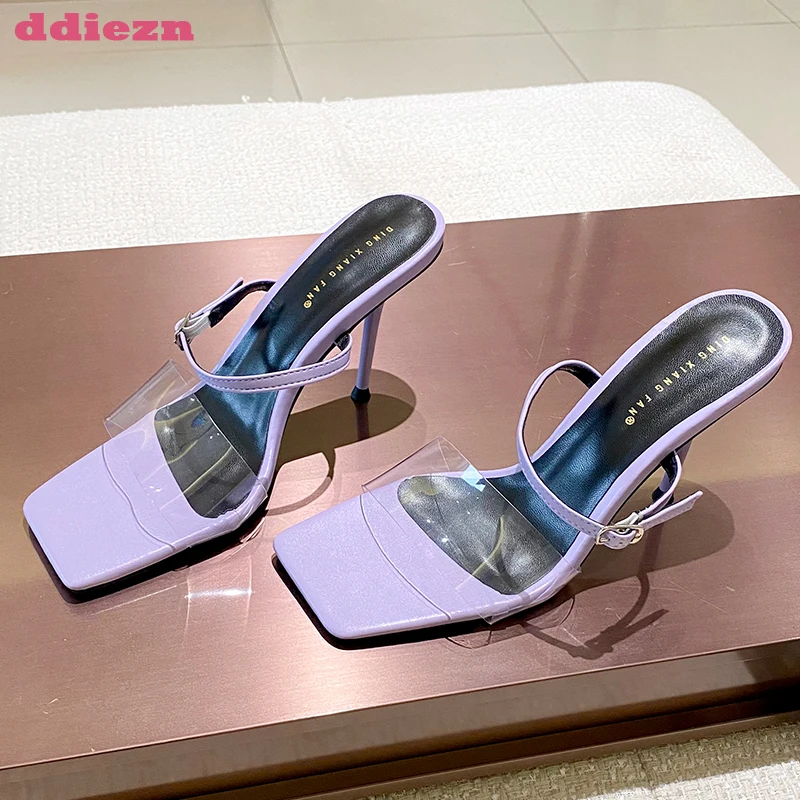 

Женские повседневные туфли-лодочки, элегантные сандалии на тонком высоком каблуке с квадратным носком, сланцы, Летняя женская обувь, 2023