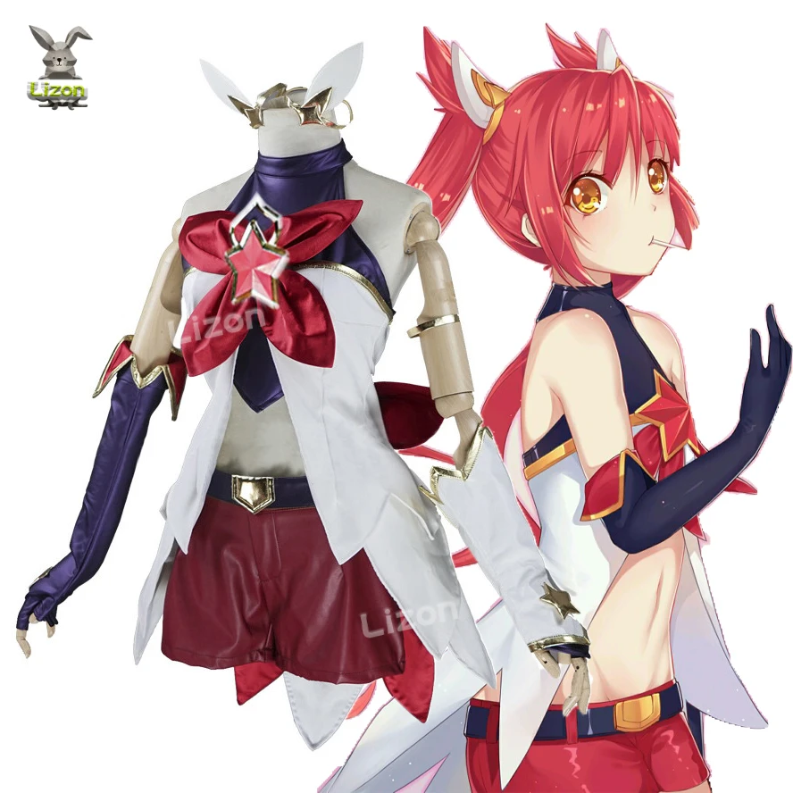 Lol Magic Girl Jinx-disfraces de Star Guardian, doble cola de caballo roja, peluca larga, ropa de fiesta, hecha a medida