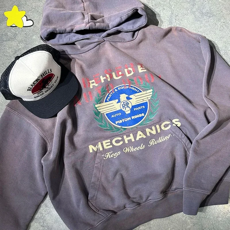 

Толстовка 23FW с капюшоном для мужчин и женщин, винтажная плотная ткань, вареный кофейный пепепельный ревень, мужской/женский свитшот с капюшоном, оверсайз, Классический пуловер с принтом логотипа, 1:1