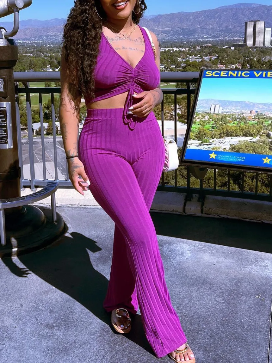 Женский Комплект Брюк С Рюшами И Высокой Талией Летняя Уличная Одежда