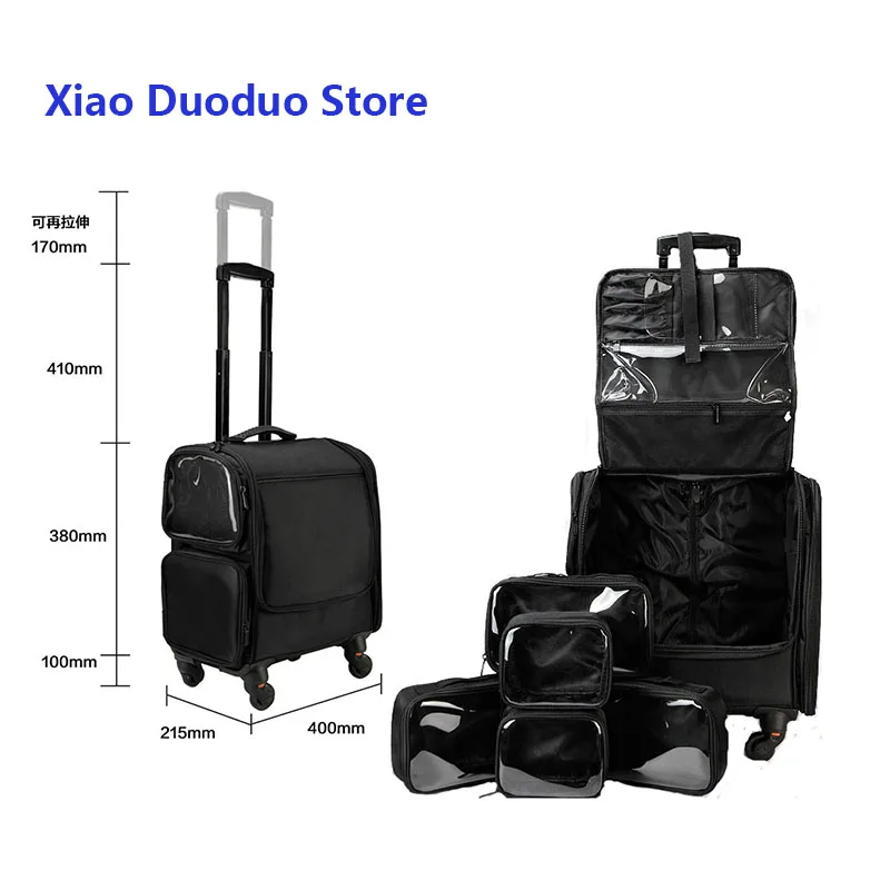 

Makeup Trolley Case Oxford Black Travel Large Capacity Beauty Suitcase Women's Make-up Bag Cosmetic Storage Organizer Tool Box