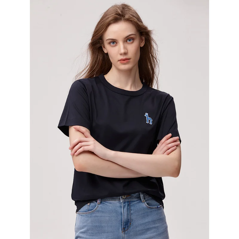 Hazzys brand 2023 summer new business women's casual solid color short-sleeved T-shirt loose white thin section tops comfortable