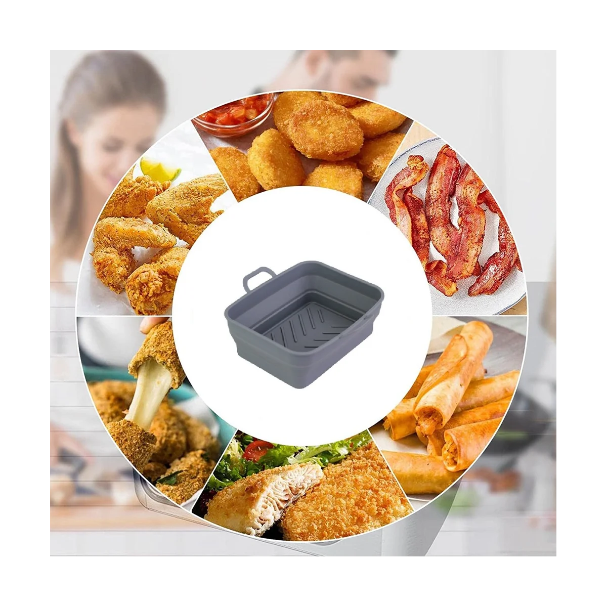 

Многоразовые силиконовые подкладки для фритюрницы для NINJA DZ201/DZ401 FOODI, аксессуары для духовки, еда, безопасная миска C, 2 шт.