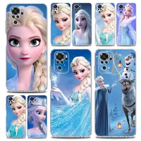 frozen elsa anime phone case for xiaomi redmi note 11 9s 9 8 10 pro 7 8t 9c 9a 8a k40 pro 11t 5g soft silicone clear cover coque