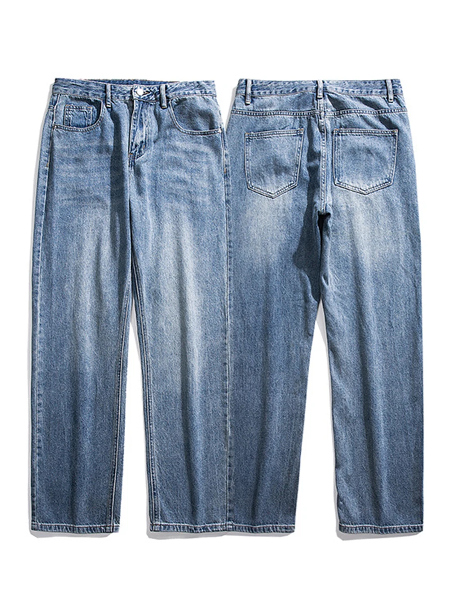 European and American Fashion Men's Wide-leg Jeans Men's Ins Trend Hip-hop Street Washed Do Old Retro Loose Straight Trousers