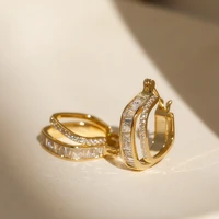 double layers luxury metallic zirconia geometric hoop earrings for women 2022 gold color new earings