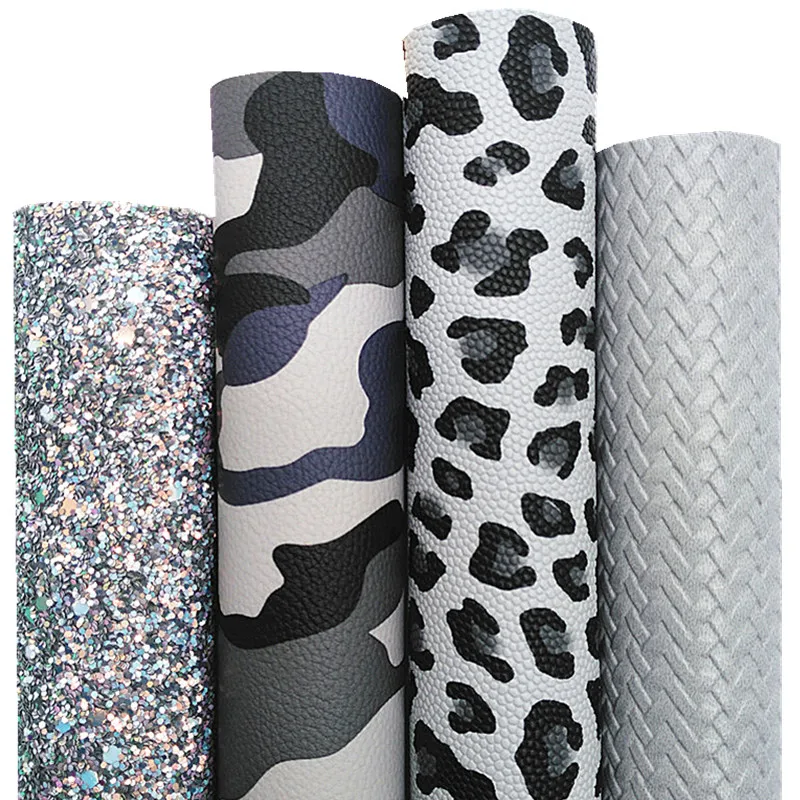 Серые листы из синтетического плетения с принтом леопарда и тиснением под кожу с крупным блестками для изготовления бантов DIY 21x29CM Q625 on.