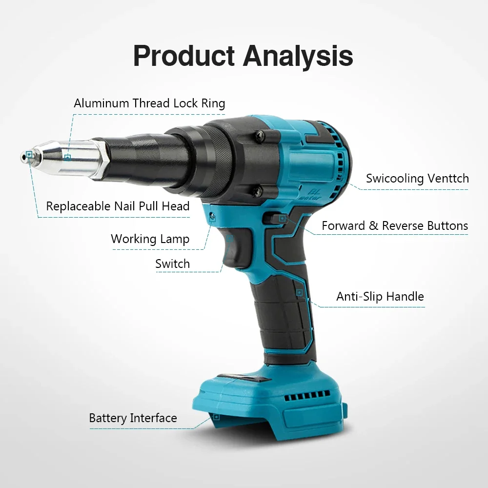 Бесщеточный электрический пистолет для заклепок 2 4-5 мм Аккумуляторный и гаек