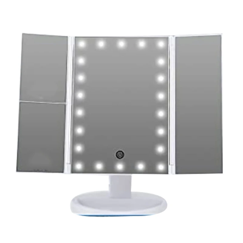 

Tri-Fold Luminous Makeup Mirror With 22 LED Lights, With 2X,3X Magnification,180 Degree Rotation, Dual Power