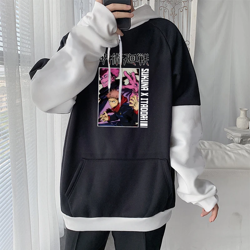 

Hoodies Crewneck Patchwork Winter Fleece Tops Anime Cool Cartoon Print Graphic Sweatshirts