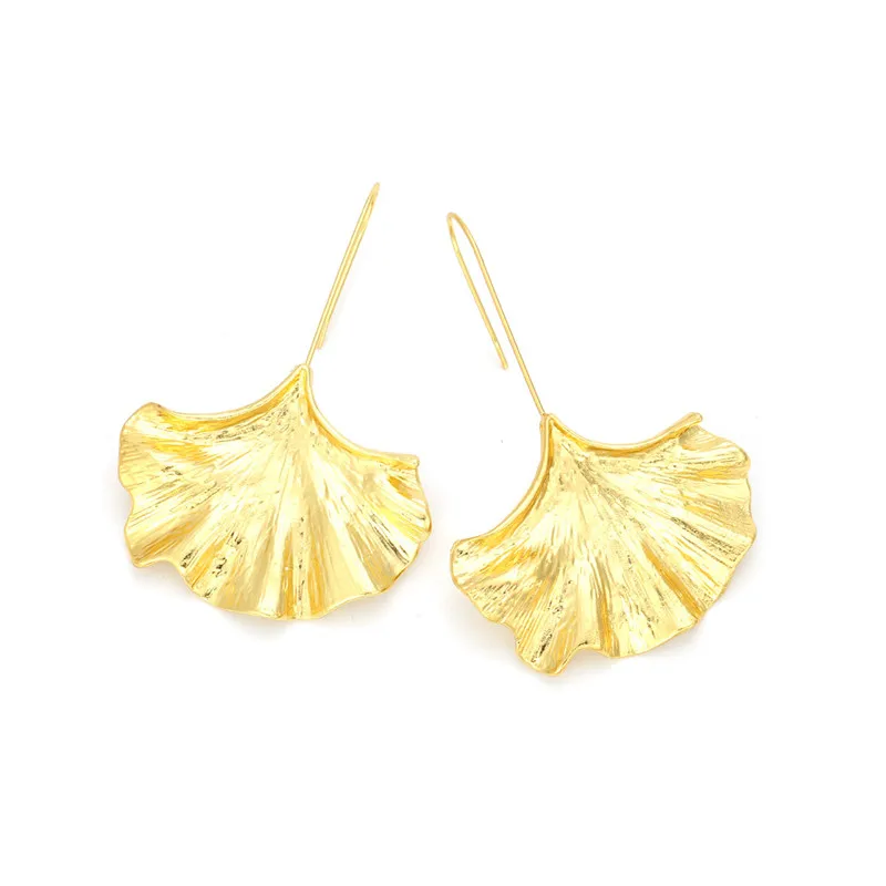 

Hammered Alloy Metal Ginkgo Leaves Shaped Drop Earrings Brass Ginkgo Biloba Leaf Earrings Botanical Jewelry Gold Simple STATEMEN