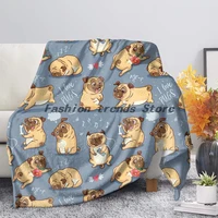 flannel blanket cute animal pug dog soft warm fall sofa fleece throw blankets school nap knee blanket adults kids quilt