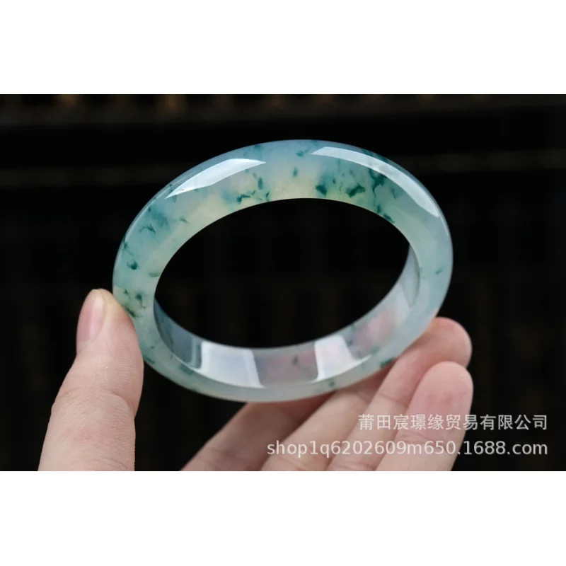 Браслет из Мьянмы с зеленым плавающим цветком и нефритом