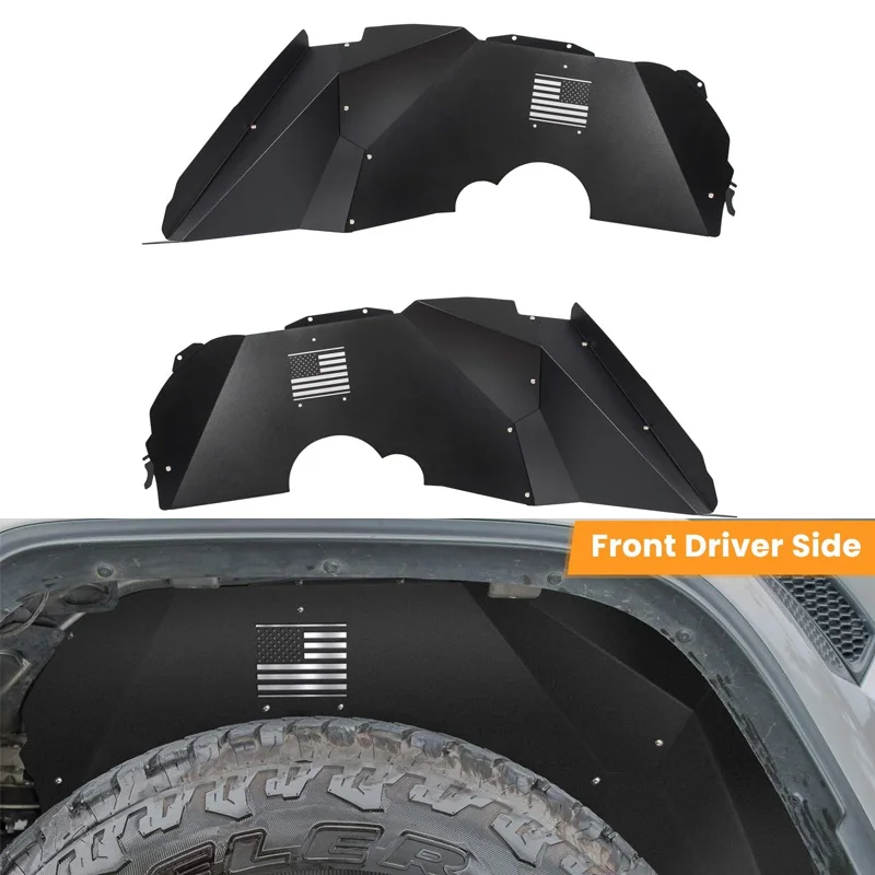 Фото Передние внутренние вкладыши на крылья подходят для Jeep Wrangler JL JLU 2018-2024 Unlimited Sahara Rubicon Freedom Sport 2/4-дверный логотип с флагом США №1
