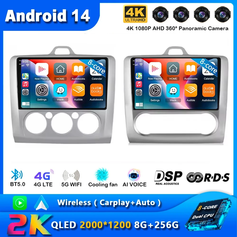 Автомобильный радиоприемник Carplay Android 14 для Ford Focus 2 3 Mk2 Mk3 2004-2011 Навигация GPS