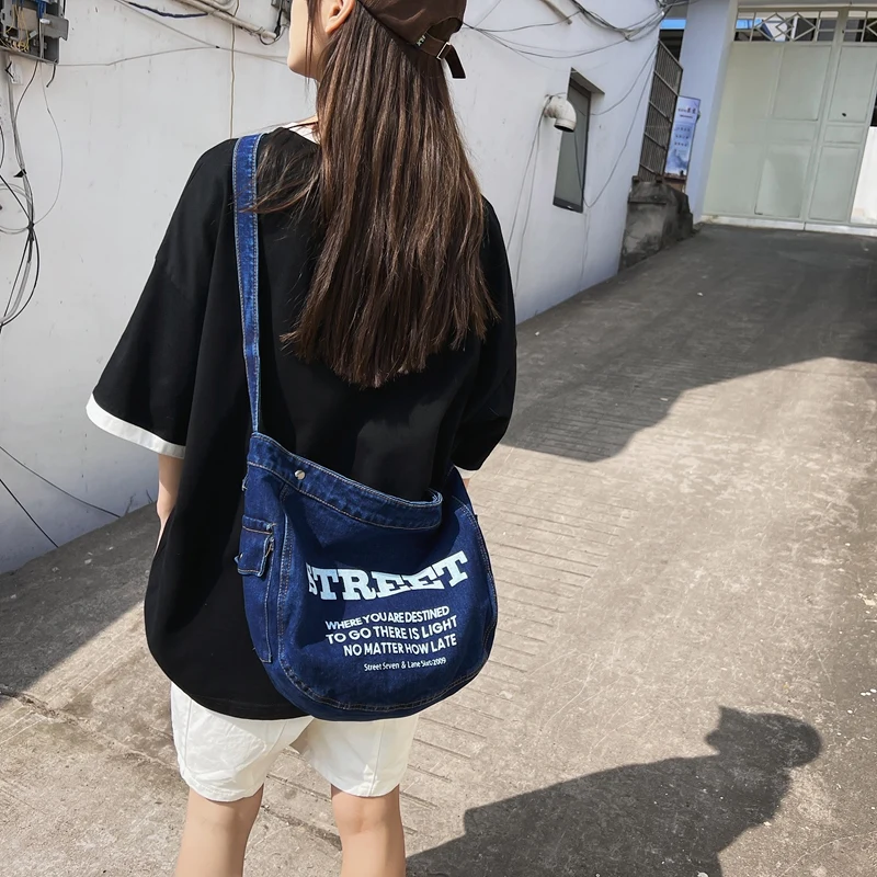 

Denim Shoulder Bags For Women 2022 Casual Student Handbags Jeans Shoppers Eco Bag Korean Canvas Large Capacity Messenger Bag Y2K