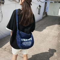 denim shoulder bags for women 2022 casual student handbags jeans shoppers eco bag korean canvas large capacity messenger bag y2k