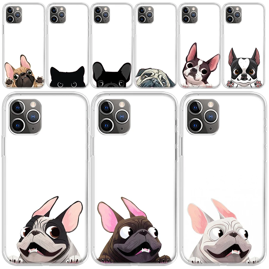 Чехол для телефона с рисунком мопса французского бульдога iPhone 13 Pro 12 Mini 11 Max X XS XR 7