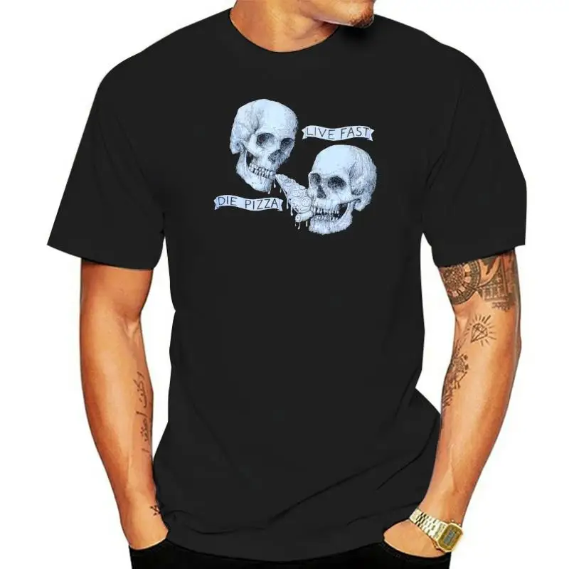 

Live fast die pizza screen printed t-shirt men t shirt