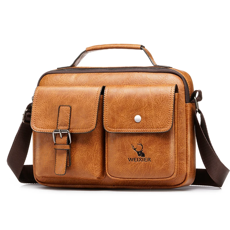 WEIXIER Men's Messenger Bag PU Leather Man Briefcase Handbag Vintage Men Shoulder Bags Casual Crossbody Bags Business Male Bags
