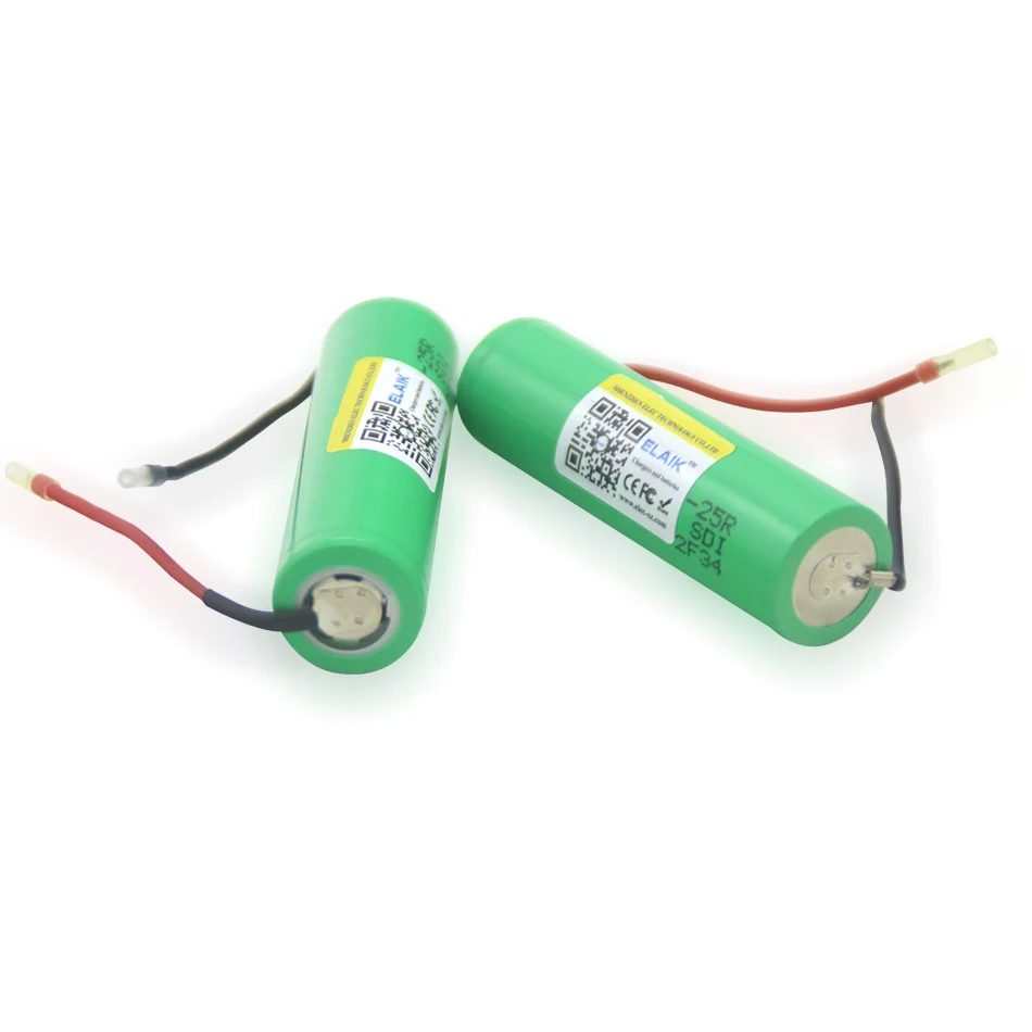 

2 оптики/los ELAIK Neue 18650 2500 мАч akku 3,6 В INR18650-25R 20A entlaнавоз + DIY кабель из силикагеля