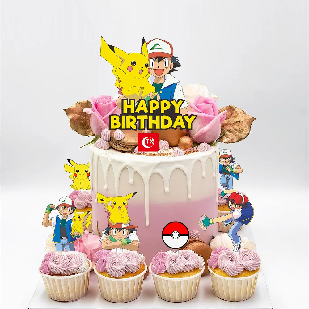 

Pokemon Cartoon Character Pikachu Cake Flags Card Insertion Party Dessert Cake Card Set Birthday Party Supplies Ornament