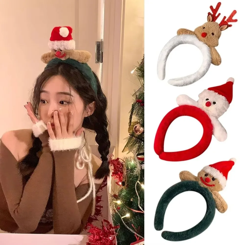 Милая мультяшная красная рождественская повязка на голову с рогами пушистые