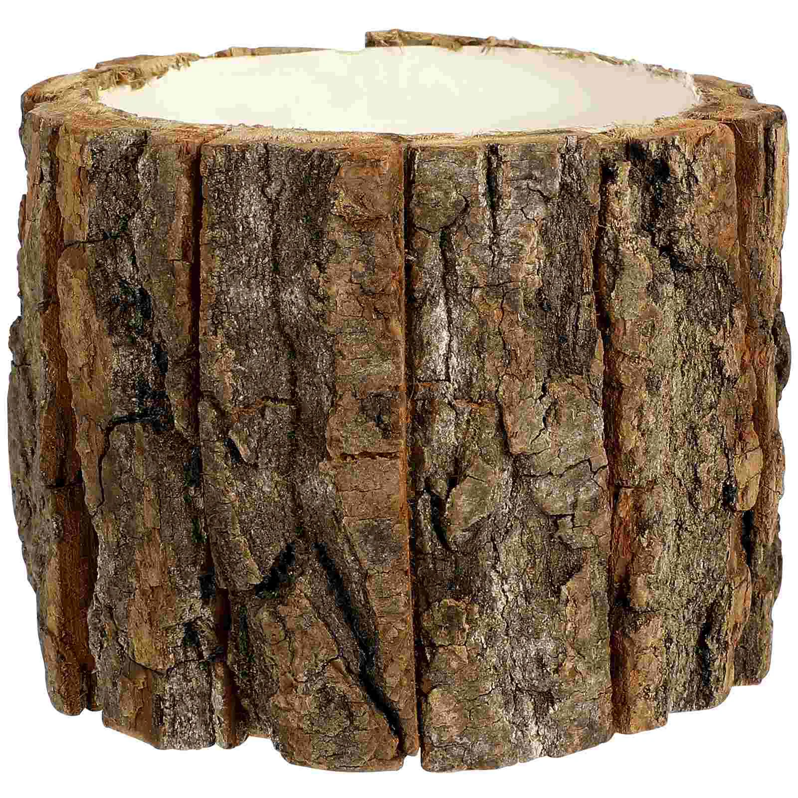 

Log Bark Fountain Flower Bucket Planting Pots Plants Decor Barrel Outdoor Small Flowerpot Wooden