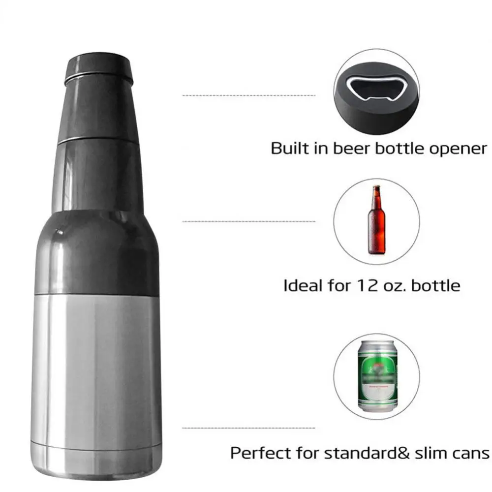 

Stainless Steel Beer Bottle Can Cooler 3 In 1 Portable Double Wall Vacuum Insulated Beer Cold Keeper Bottle Holder With Opener