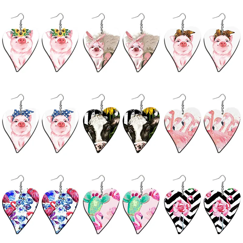 

Cute Pig Pattern Acrylic Heart Drop Earrings For Women Stainless Steel Piercing Ear Hooks Jewelry Girls' Gift Z2110