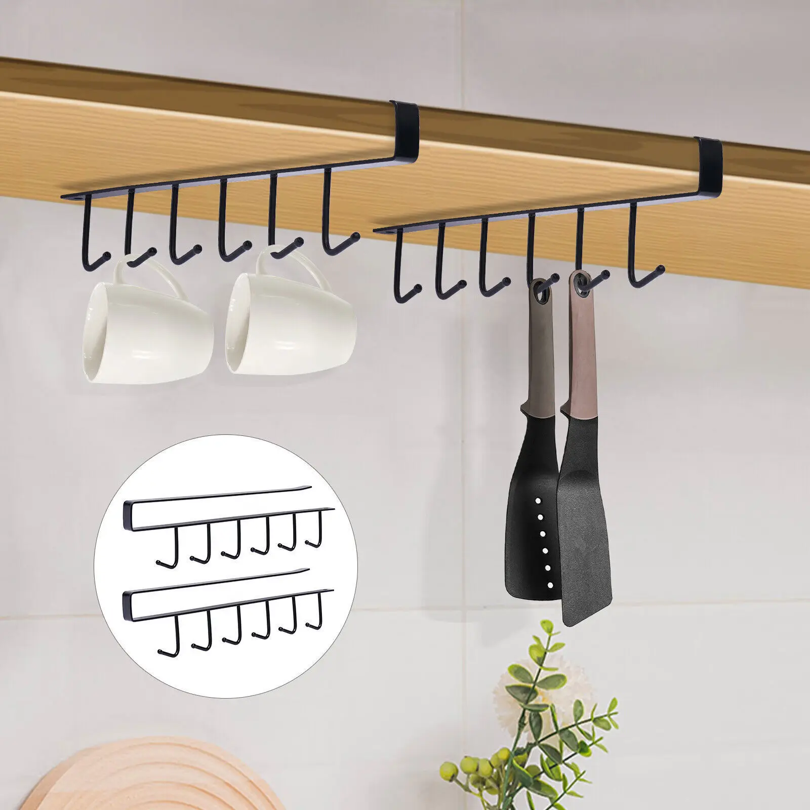 

2Pcs Kitchen Shelf Coffee Mug Cup Holder Under Counter Rack Organizer Stand TOP