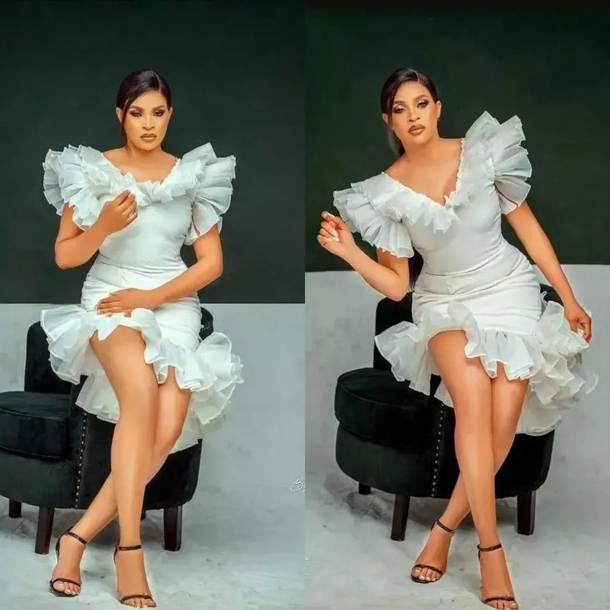 

Sheath White Short Prom Dresses V Neck Ruffles Mini Evening Gowns 2023 New Reception Special Occasion for Photo Shoot