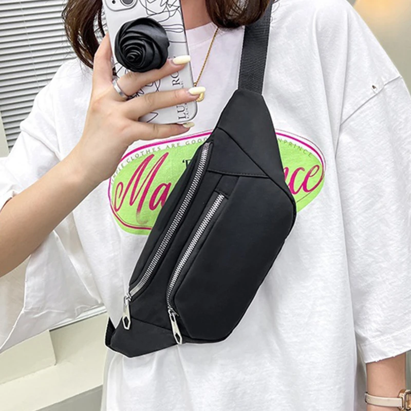 

2022 unisex men waist bags women fanny pack men belt bag black geometric waist packs laser chest phone pouch