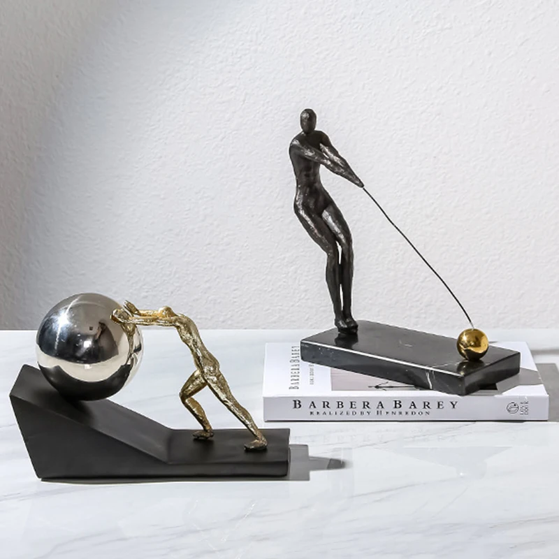 

Sports Figures Pushing The Ball Metal Creative Sculpture Hotel Living Room Bedroom Home Decorations Office Desktop Ornaments