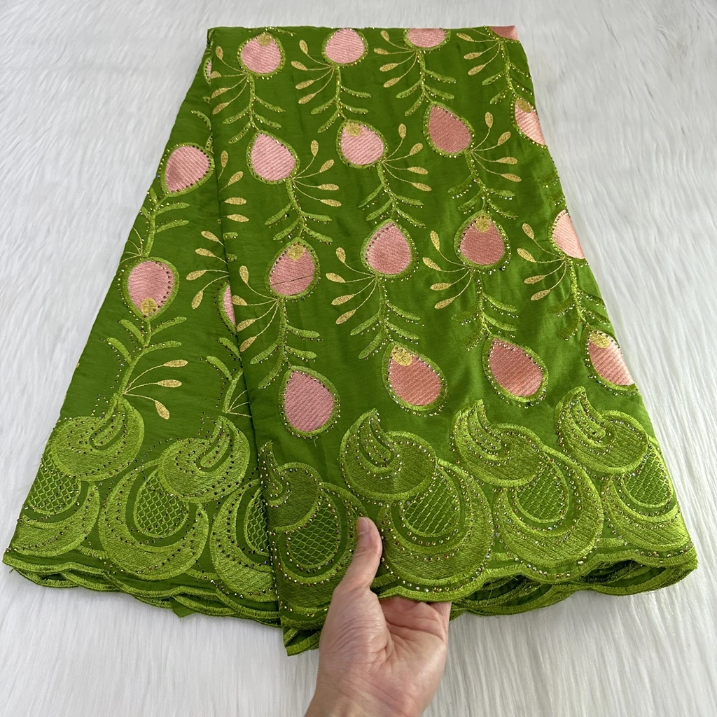 

2023 Высококачественная африканская швейцарская вуаль, хлопковая кружевная ткань с вышивкой камнями, хлопковое кружево в Швейцарии, 5 ярдов для платья