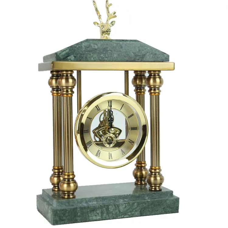 

European Style Clock Table Decoration Light Luxury Deer Head Antique Marble Clock