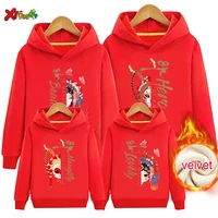 family outfit matching winter warm pullover clothing kids hoodies children fashion party valentines day new year red clothes
