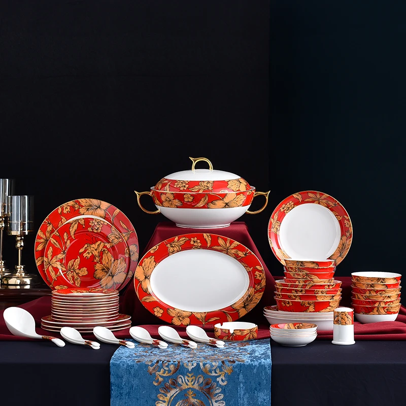 

Gift Box for Luxury European 52 Western Style Ceramic Tableware Bone Porcelain Plate Bowl Dish Set