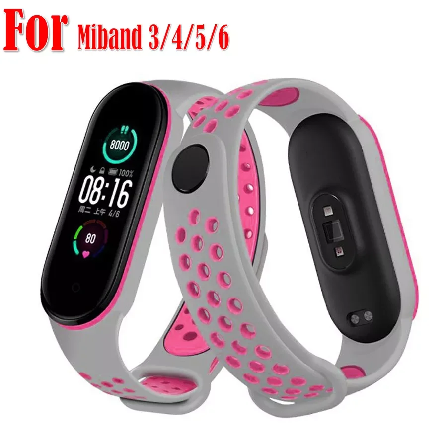 

Silicone Strap for Xiaomi Mi Band 5 6 4 3 Porous Anti-Sweat Double Color Bracelet Sport Breathable Strap Replacement Wrist Strap