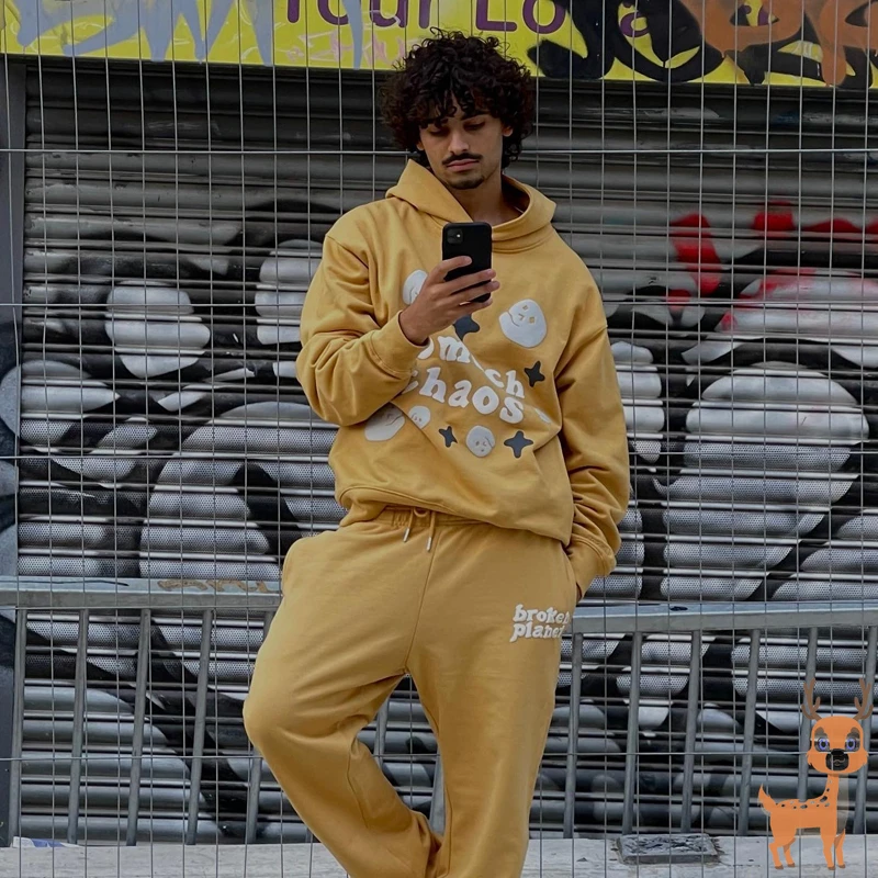 

2023 Broken Planet Tracksuits High Quality Streetwear Yellow Hoodies Sweatpants Loose Casual Men's Women's Sets Clothes