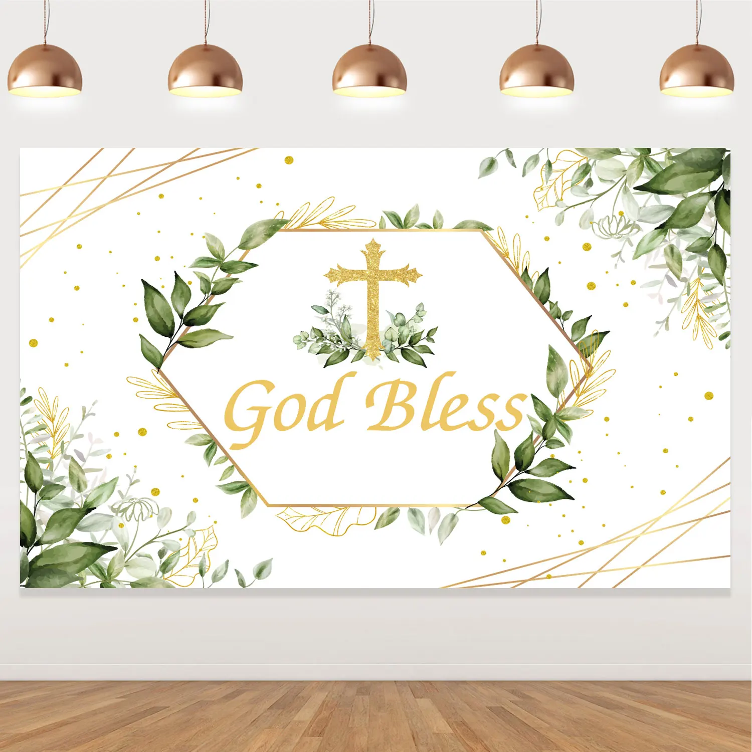 

Baptism Decorations God Bless Backdrop First Holy Communion Cross Christening Banner Baby Shower Photo Background Party Supplies