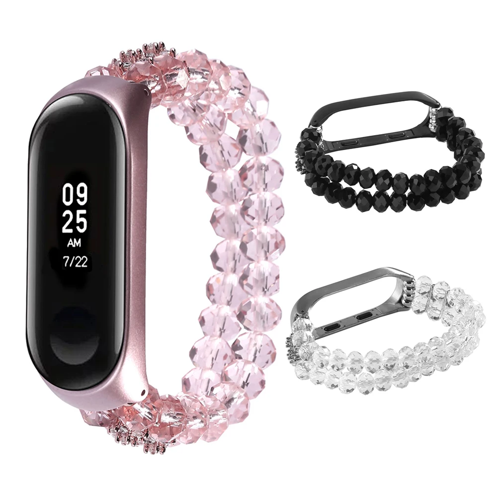 Stretchy Bracelet Miband 6/5 Watchband Bling Crystal Beads Strap for Xiaomi Mi Band 3 4 5 6 Wristband Accessories Correa Elastic